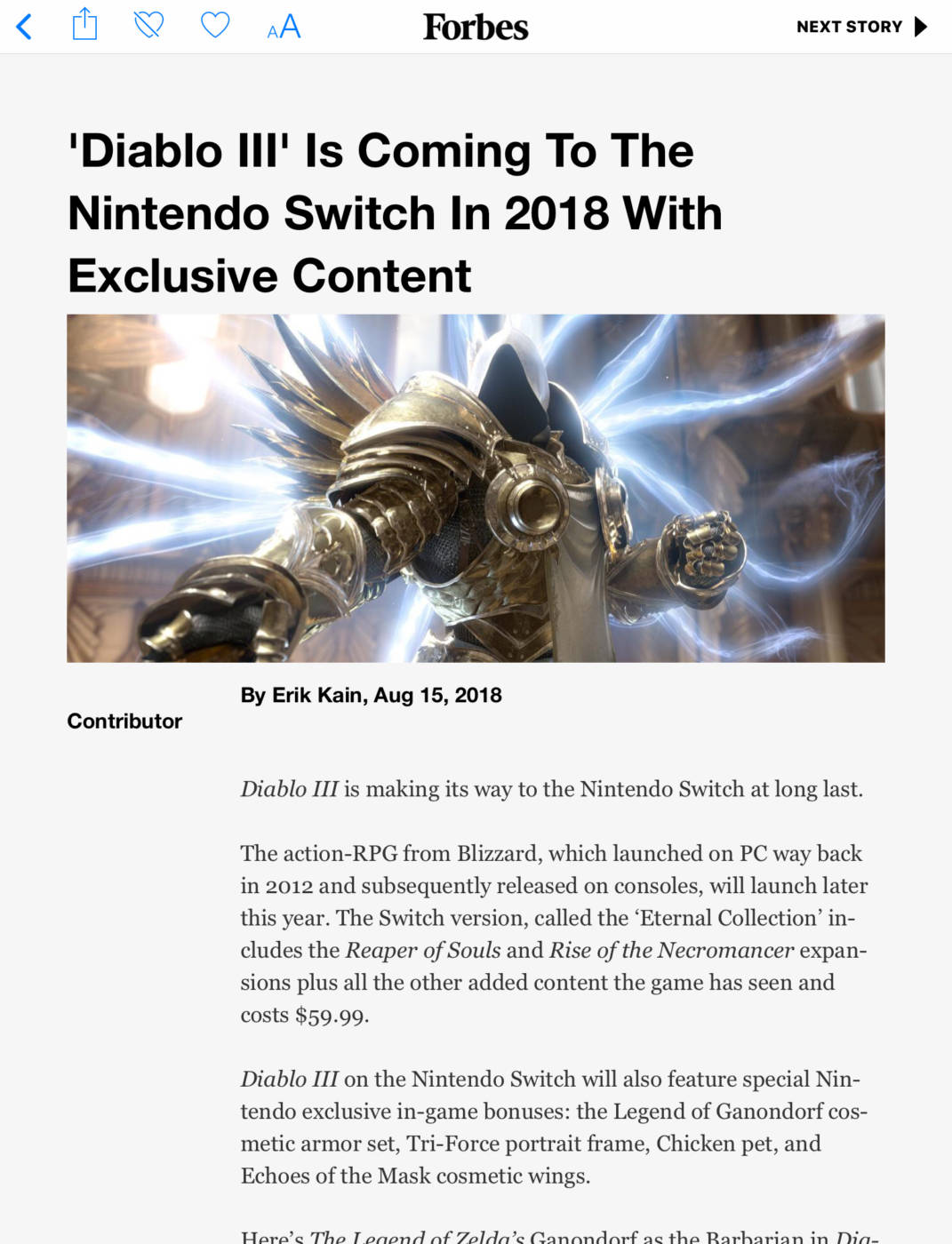 Leak Diablo 3 Nintendo Switch