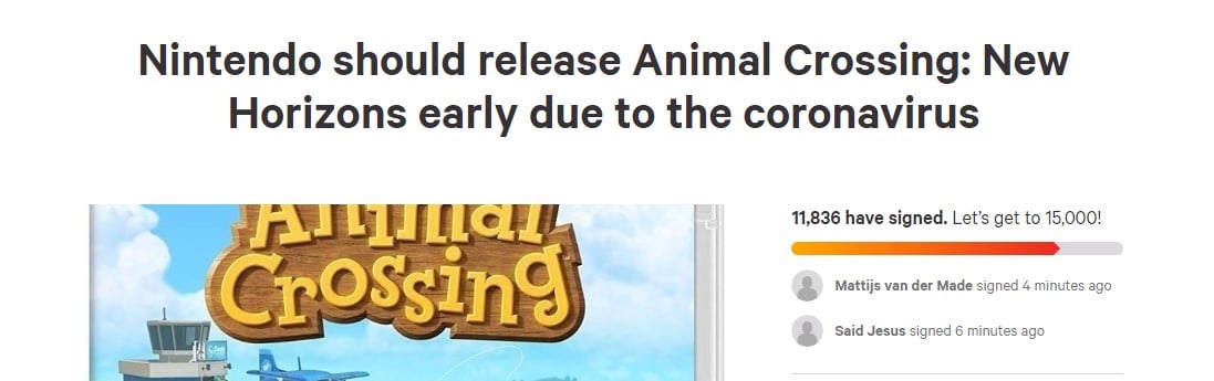 Pétition Animal Crossing Nintendo Switch