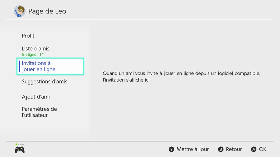 Invitations à jouer en ligne sur Nintendo Switch