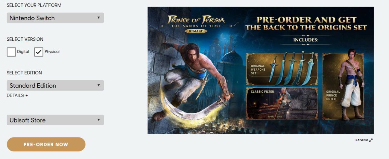 prince of persia les sables du temps remake switch précommande