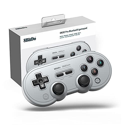 SN30 Pro Manette Bluetooth Switch, Gamepad with Joysticks Rumble Vibration USB-C Cable Compatible avec Switch, PC, Raspberry Pi, Windows, Android, macOS, Steam (Édition Gris)