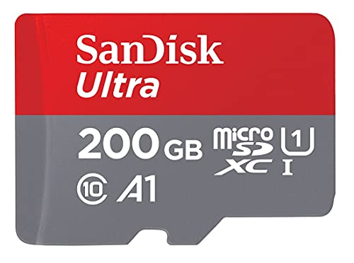 SanDisk Carte Mémoire MicroSDHC Ultra 200 Go + Adaptateur SD, Vitesse de Lecture Allant Jusqu'à 100MB/S, Classe 10, U1, Homologuée A1