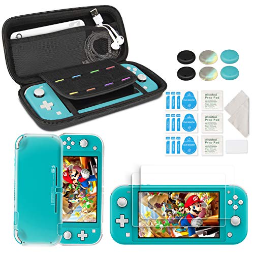 innoAura Accessoires pour NS Switch Lite, Comprenant Étui de Transport Portable avec 8 Cartouches de Jeu, TPU Transparent Housse, 2 Pièces Protecteur D'écran En Verre Trempé