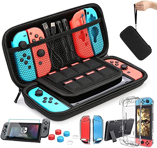 HEYSTOP Étui Compatible avec Nintendo Switch, Protection pour Switch Housse pour Nintendo Switch Coque Transparente Protection écran Compatible pour Switch avec 6 Thumb Grip