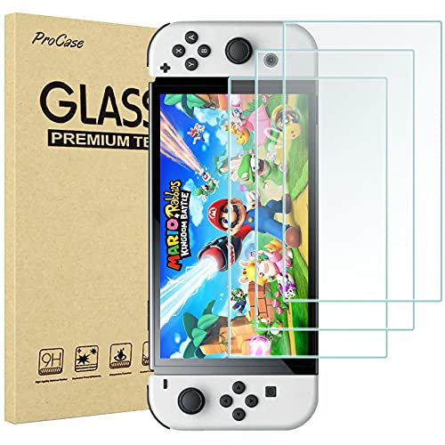 ProCase 3 Verres Trempé pour Nintendo Switch OLED 2021, Film Protection Screen Protecteur, Anti Rayures Sans Bulles 0.33mm Épaisseur Dureté 9H