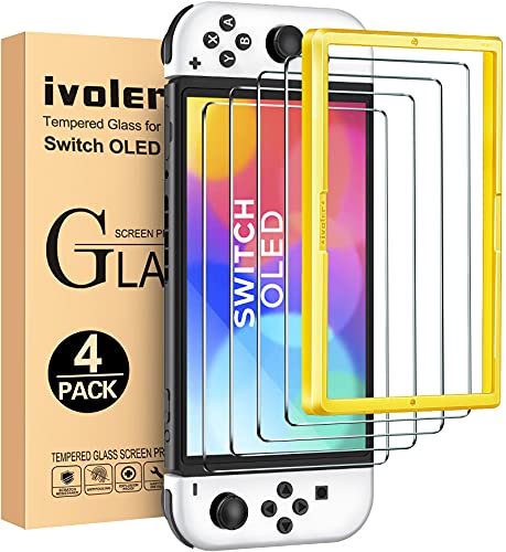 ivoler Pack de 4 Verre Trempé Compatible avec Nintendo Switch OLED Modèle 7 Pouces Modèle 2021, avec Kit Installation Offert, Film de Protection d’écran - 9H Glass - Anti Rayures - sans Bulles