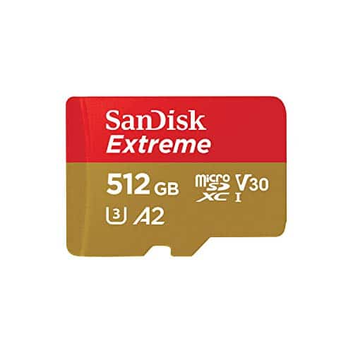 Carte mémoire microSDXC SanDisk Extreme 512 Go + adaptateur SD jusqu'à 160 Mo/s, avec la Classe de vitesse UHS 3 (U3), V30