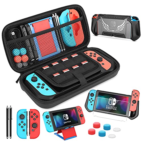 HEYSTOP Étui pour Nintendo Switch, 14 in 1 Accessoires pour Switch avec Pochette Switch, Protection Éran, Housse Coque Switch, Protection pour JoyCon, Support Switch, Thumbs Grips, Stylets Tactile