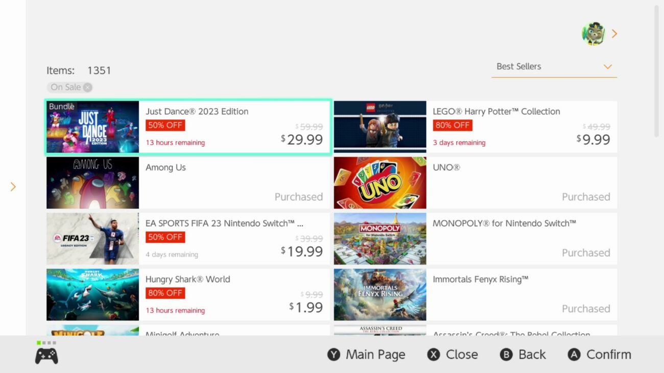 Mise à jour recherche eShop Nintendo Switch