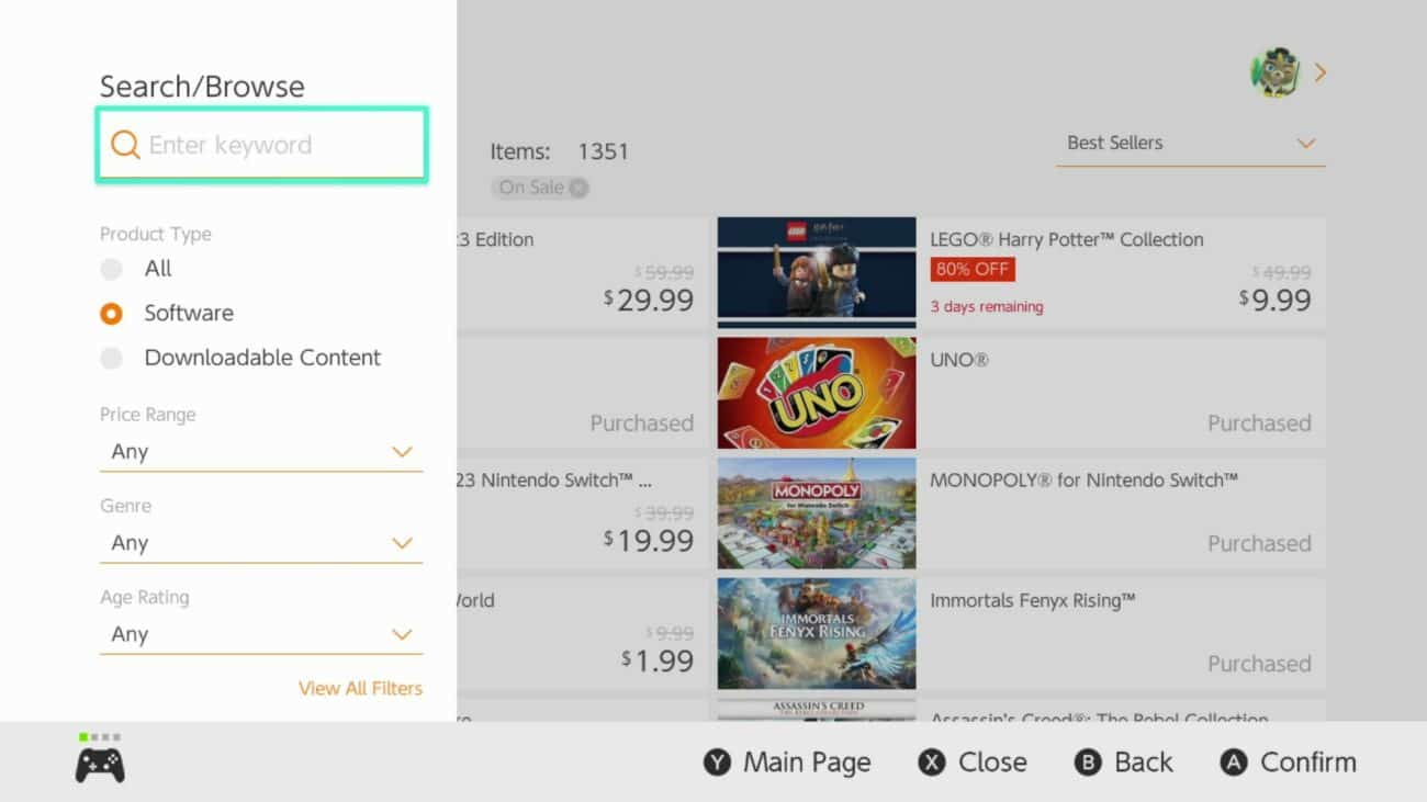 Mise à jour recherche eShop Nintendo Switch