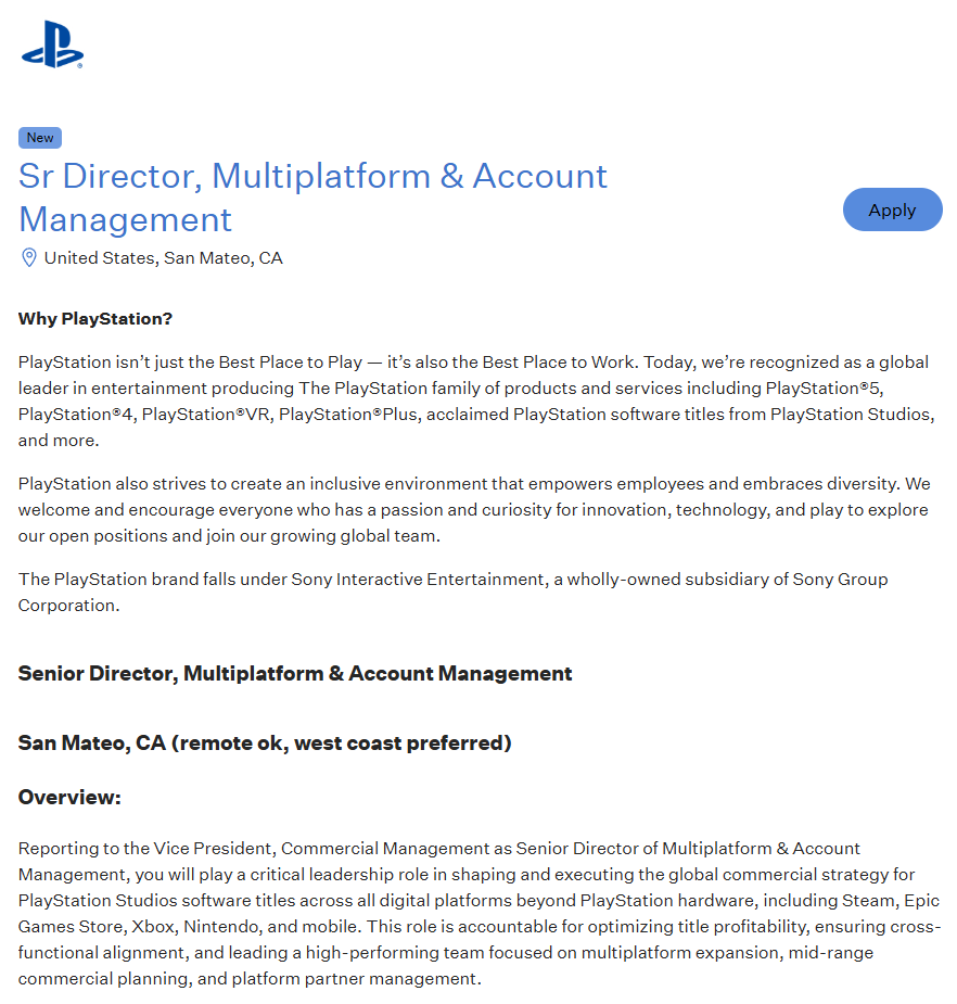 Capture d'écran du site de Sony Jobs