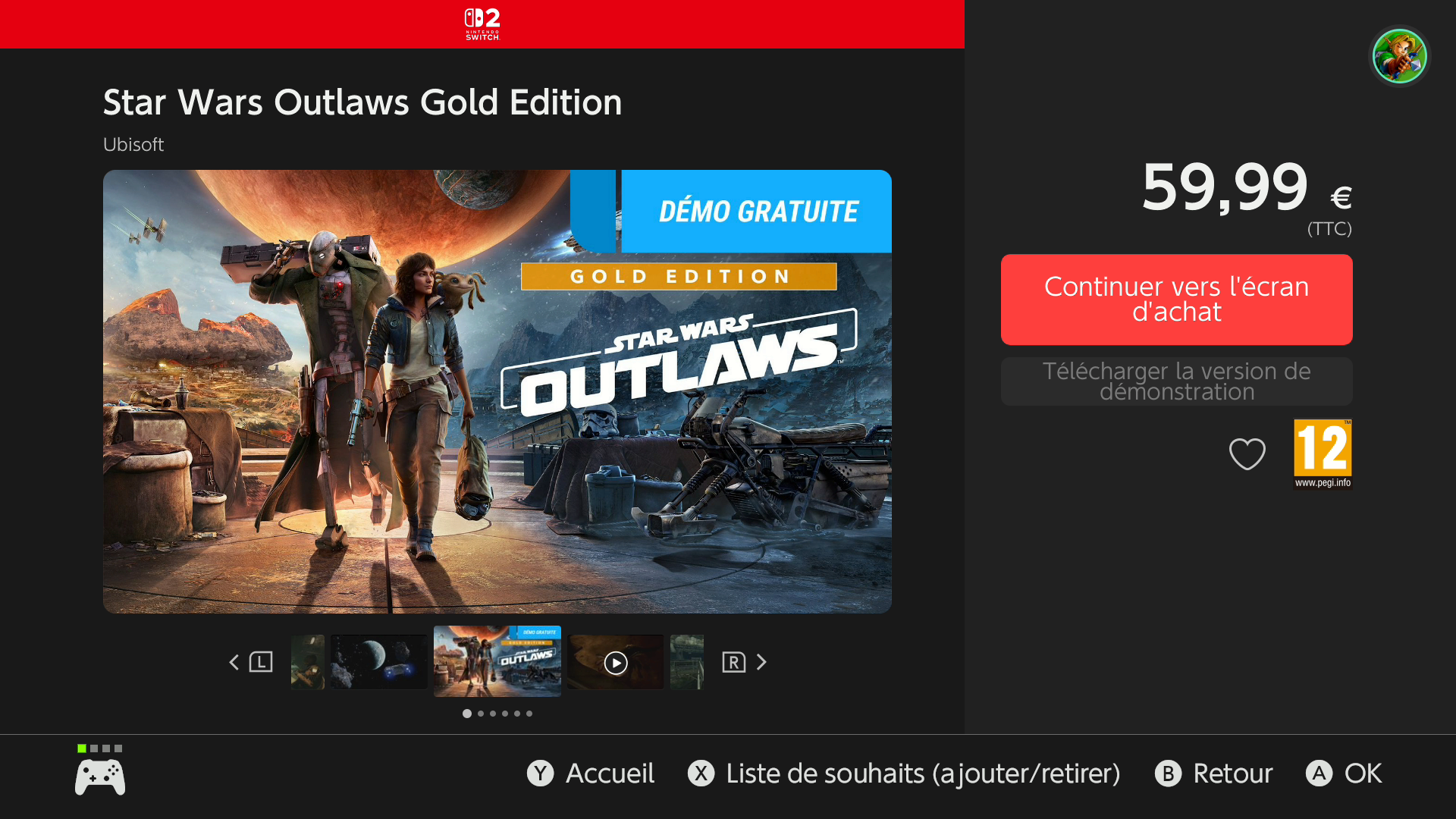 Démo Star Wars Outlaws Switch 2 capture écran eShop