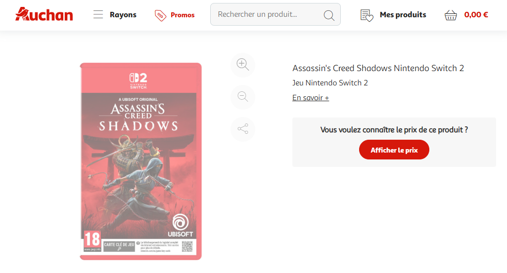 Assassin's Creed Shadows Nintendo Switch 2 Auchan